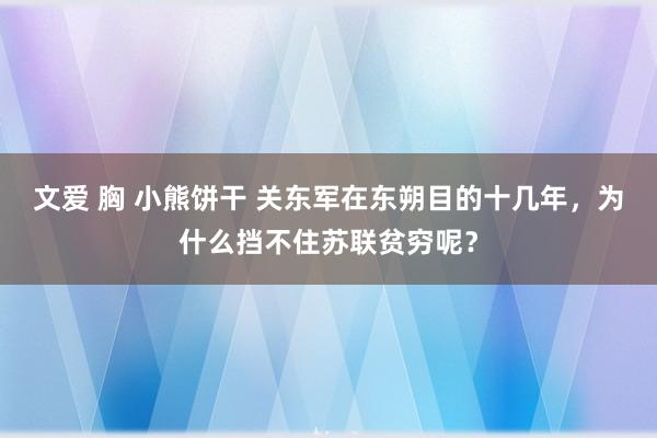 文爱 胸 小熊饼干 关东军在东朔目的十几年，为什么挡不住苏联贫穷呢？