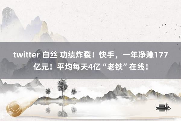 twitter 白丝 功绩炸裂！快手，一年净赚177亿元！平均每天4亿“老铁”在线！