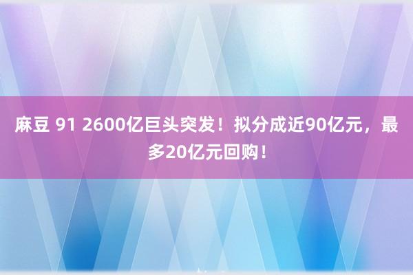 麻豆 91 2600亿巨头突发！拟分成近90亿元，最多20亿元回购！