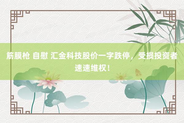 筋膜枪 自慰 汇金科技股价一字跌停，受损投资者速速维权！