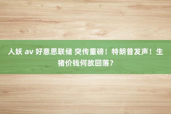 人妖 av 好意思联储 突传重磅！特朗普发声！生猪价钱何故回落？