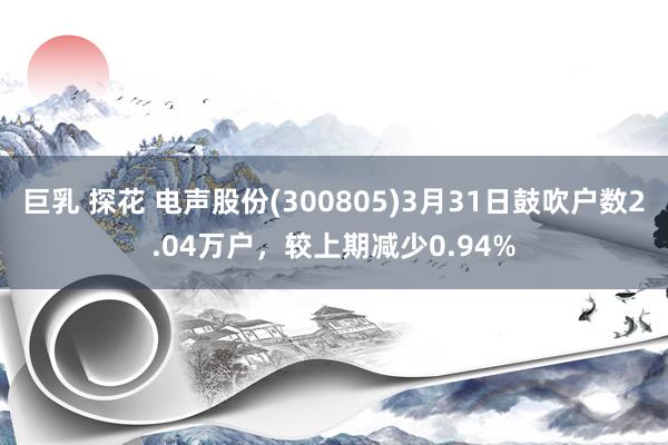 巨乳 探花 电声股份(300805)3月31日鼓吹户数2.04万户，较上期减少0.94%